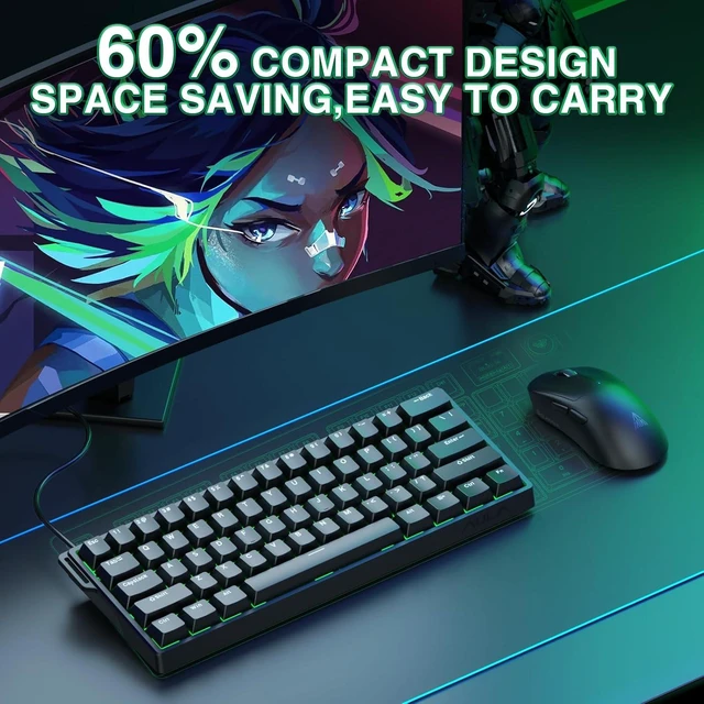 Alt view image 3 of 7 - Aula WIN60 HE - 60% Mechanical Gaming Keyboard Wired, Magnetic Switch Hot Swappable, Adjustable Actuation Rapid Trigger Mode, 8000 Hz Polling Rate, RGB Small Keyboard 60 Percent Compact Design for PC