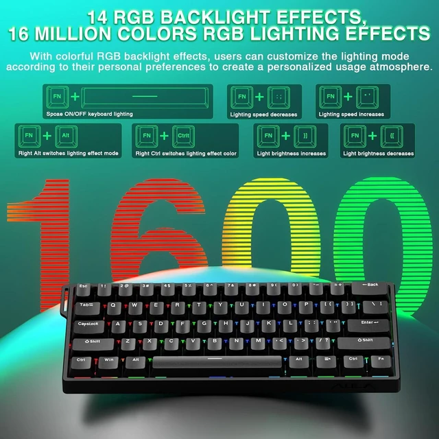 Alt view image 7 of 7 - Aula WIN60 HE - 60% Mechanical Gaming Keyboard Wired, Magnetic Switch Hot Swappable, Adjustable Actuation Rapid Trigger Mode, 8000 Hz Polling Rate, RGB Small Keyboard 60 Percent Compact Design for PC