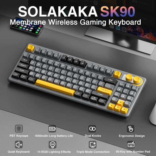 Alt view image 2 of 7 - SK90 75% Wireless Keyboard with Media Knob Number Pad & SM850 Gaming Mouse
