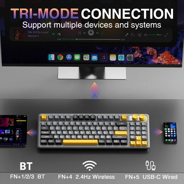 Alt view image 3 of 7 - SK90 75% Wireless Keyboard with Media Knob Number Pad & SM850 Gaming Mouse