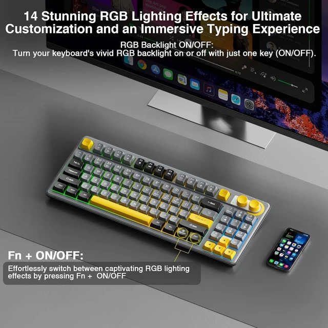Alt view image 4 of 7 - SK90 75% Wireless Keyboard with Media Knob Number Pad & SM850 Gaming Mouse