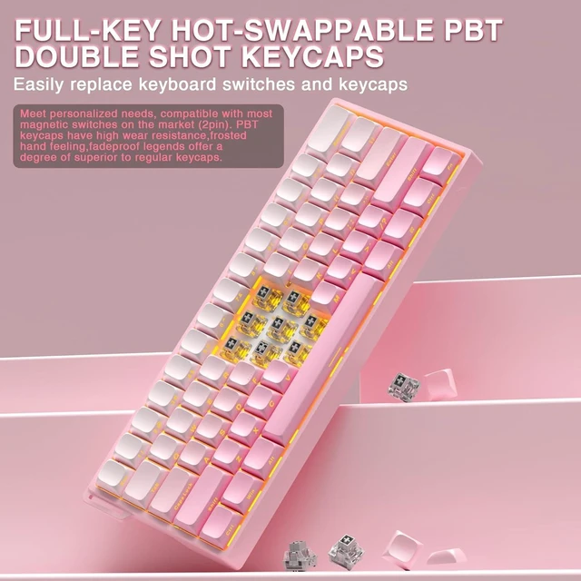 Alt view image 5 of 7 - Aula WIN60 HE - 60% Mechanical Gaming Keyboard Wired, Hall Effect Magnetic Switch Hot Swappable,8000 Hz Polling Rate, RGB Keyboard 60 Percent Compact Design for PC (Gradient Pink)
