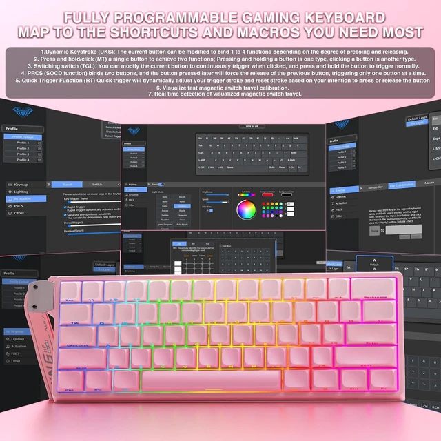 Alt view image 7 of 7 - Aula WIN60 HE - 60% Mechanical Gaming Keyboard Wired, Hall Effect Magnetic Switch Hot Swappable,8000 Hz Polling Rate, RGB Keyboard 60 Percent Compact Design for PC (Gradient Pink)