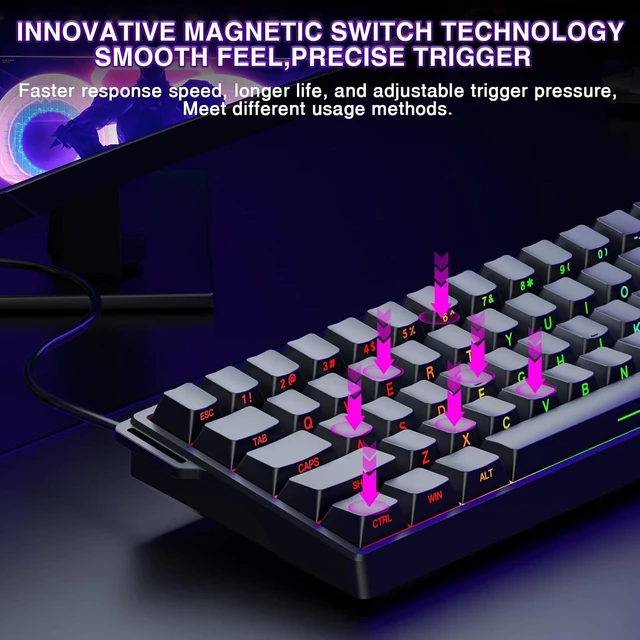 Alt view image 4 of 7 - Aula WIN60 HE - 60% Mechanical Gaming Keyboard Wired, Magnetic Switch Hot Swappable, Adjustable Actuation Rapid Trigger Mode, 8000 Hz Polling Rate, RGB Small Keyboard 60 Percent Compact Design for PC