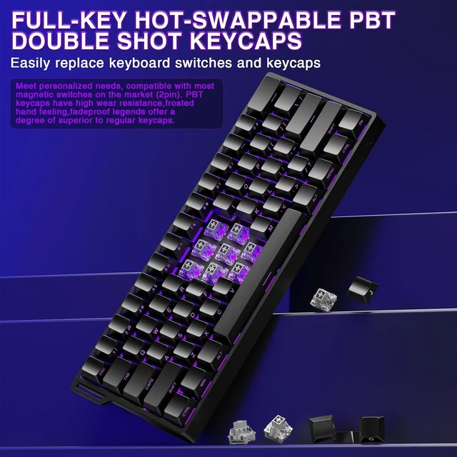 Alt view image 5 of 7 - Aula WIN60 HE - 60% Mechanical Gaming Keyboard Wired, Magnetic Switch Hot Swappable, Adjustable Actuation Rapid Trigger Mode, 8000 Hz Polling Rate, RGB Small Keyboard 60 Percent Compact Design for PC