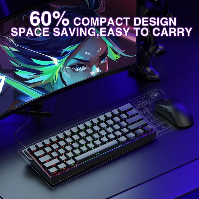 Alt view image 3 of 7 - Aula WIN60 HE - 60% Mechanical Gaming Keyboard Wired, Magnetic Switch Hot Swappable, Adjustable Actuation Rapid Trigger Mode, 8000 Hz Polling Rate, RGB Small Keyboard 60 Percent Compact Design for PC