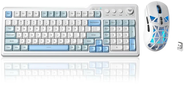 Main image of Aula F3099 Wireless Keyboard and Mouse Combo, Tri-Mode BT5.0/2.4GHz/USB-C Cute Creamy Keyboard with Number Pad+ SM802 Wireless Gaming Mouse,24,000 DPI Max68g Lightweight Computer Mouse for Laptop/PC