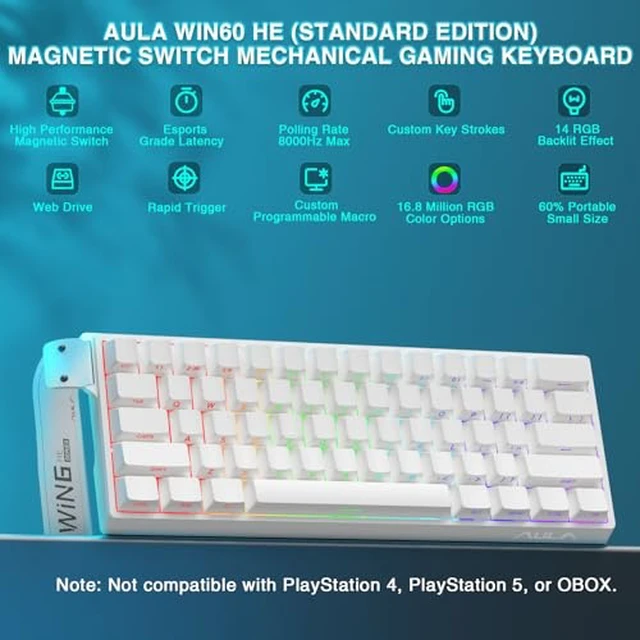 Alt view image 3 of 7 - Aula WIN60 HE Keyboard and Mouse Combo, 60% Mechanical Gaming Keyboard Wired, Magnetic Switch Rapid Trigger Mode, SM850 Wireless Mouse