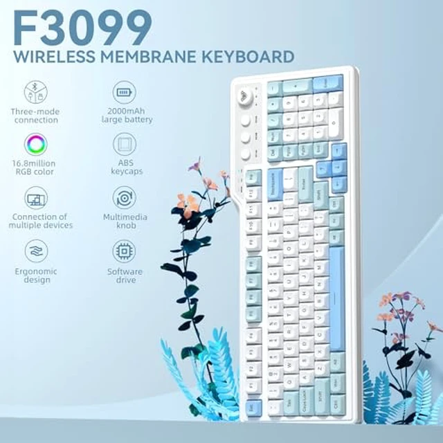 Alt view image 2 of 7 - Aula F3099 Wireless Keyboard and Mouse Combo, Tri-Mode BT5.0/2.4GHz/USB-C Cute Creamy Keyboard with Number Pad+ SM802 Wireless Gaming Mouse,24,000 DPI Max68g Lightweight Computer Mouse for Laptop/PC