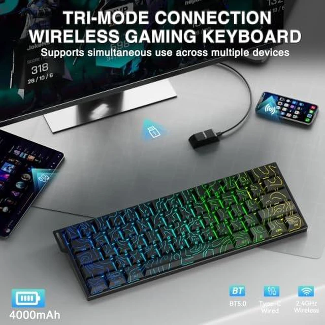 Alt view image 3 of 7 - Aula MINI60 HE MAX - 60% Mechanical Gaming Keyboard Wireless, Hall Effect Magnetic Switch+SOLAKAKA SM850 Wireless Gaming Mouse24000 DPI Adjustable, Lightweight, Ergonomic Wireless Mouse