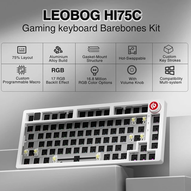 Alt view image 2 of 7 - LEOBOG Hi75C Upgraded Wired Mechanical Keyboard Kit Aluminum Alloy 75%