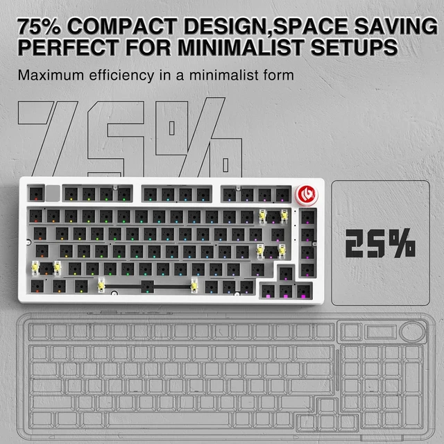 Alt view image 4 of 7 - LEOBOG Hi75C Upgraded Wired Mechanical Keyboard Kit Aluminum Alloy 75%