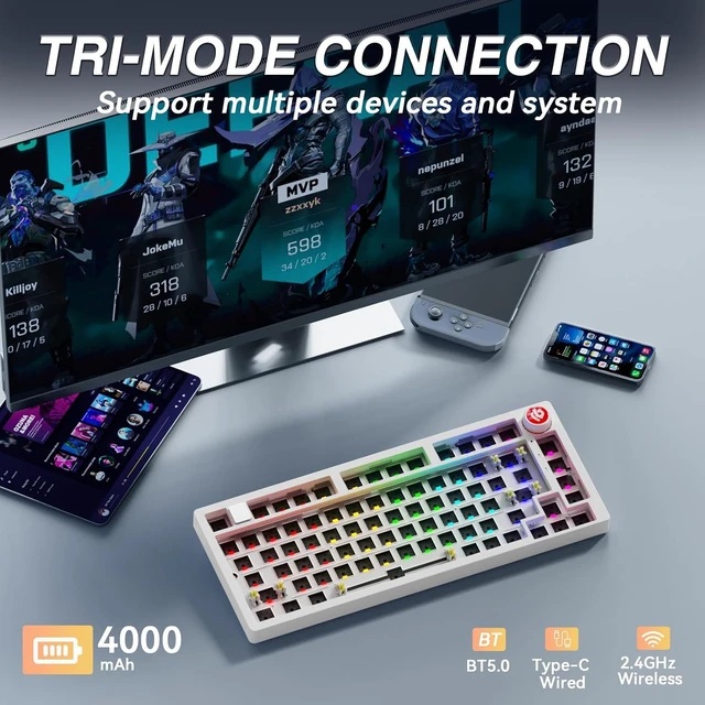 Alt view image 3 of 7 - LEOBOG Hi75C Pro Wireless Mechanical Keyboard Kit 75% Barebones DIY Base
