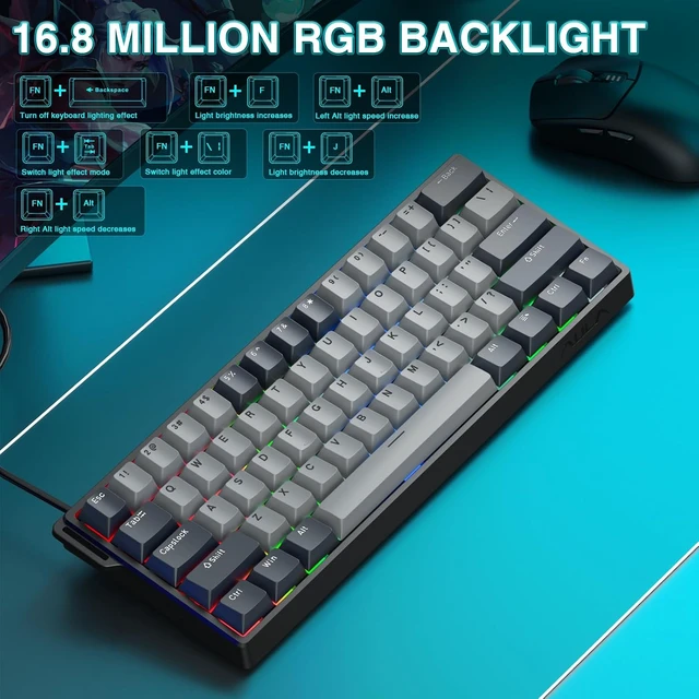 Alt view image 4 of 7 - AULA WIN60 HE PRO 60% Mechanical Gaming Keyboard Wired, Magnetic Switch Hot Swappable, Adjustable Actuation Rapid Trigger Mode, 8000Hz Polling Rate, RGB Small Keyboard 60 Percent Compact Design for PC