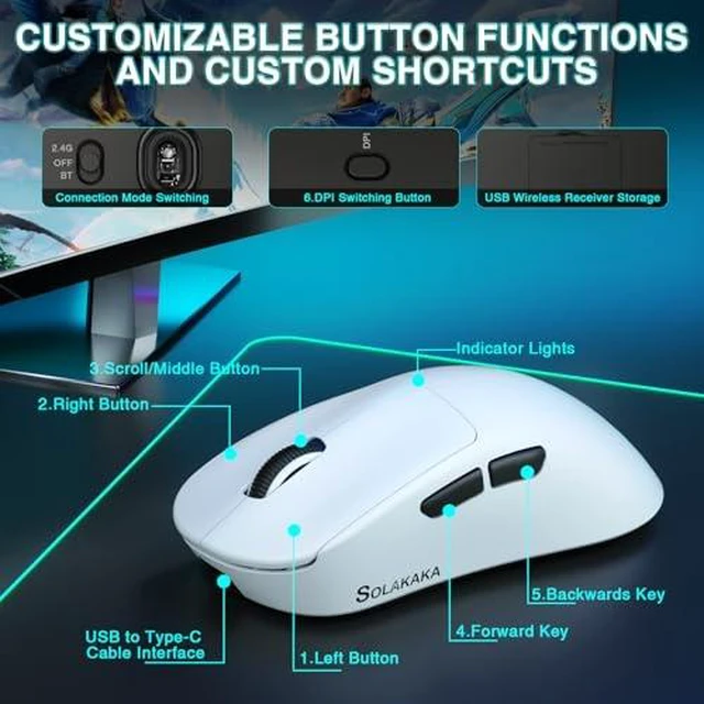Alt view image 7 of 7 - LINGBAO K108 Pro and Mouse Combo, Tri-Mode 2.4GHz/BT/Wired USB Rechargeable Creamy Keyboard with Number Pad+ SM850 Wireless Gaming Mouse Programmable Buttons,24000 DPI Adjustable for PC/Mac