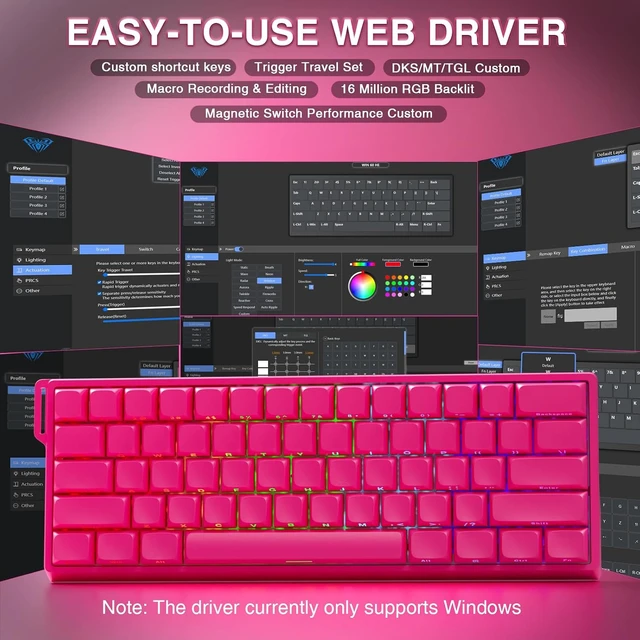 Alt view image 7 of 7 - AULA WIN60 HE PRO 60% Mechanical Gaming Keyboard Wired, Magnetic Switch Hot Swappable, Adjustable Actuation Rapid Trigger Mode, 8000Hz Polling Rate, RGB Small Keyboard 60 Percent Compact Design for PC