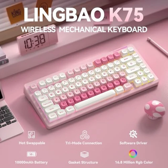 Alt view image 2 of 7 - LINGBAO K75 Wireless Mechanical 75% Gaming Keyboard+SOLAKAKA SM802 Wireless Gaming Mouse