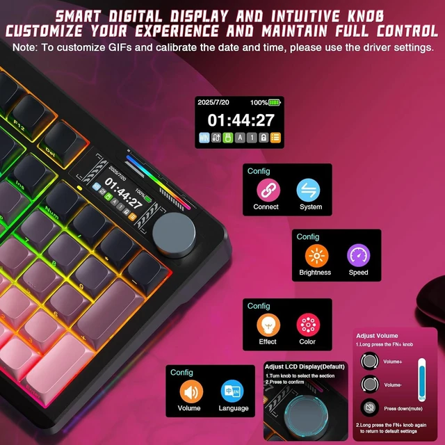 Alt view image 3 of 7 - LINGBAO K98 PRO Wireless Mechanical Gaming Keyboard with Screen & Knob