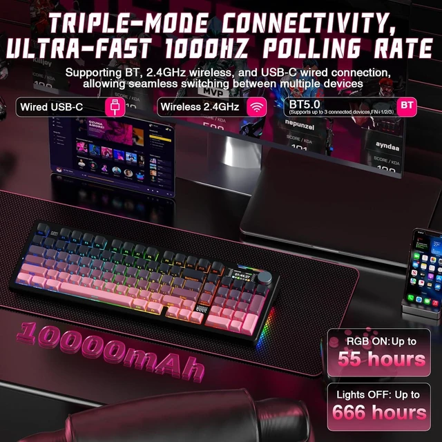 Alt view image 4 of 7 - LINGBAO K98 PRO Wireless Mechanical Gaming Keyboard with Screen & Knob