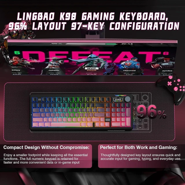 Alt view image 5 of 7 - LINGBAO K98 PRO Wireless Mechanical Gaming Keyboard with Screen & Knob