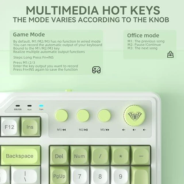 Alt view image 6 of 7 - Aula F3099 Wireless Keyboard and Mouse Combo, Tri-Mode BT5.0/2.4GHz/USB-C Cute Creamy Keyboard with Number Pad+ SM802 Wireless Gaming Mouse,24,000 DPI Max68g Lightweight Computer Mouse for Laptop/PC