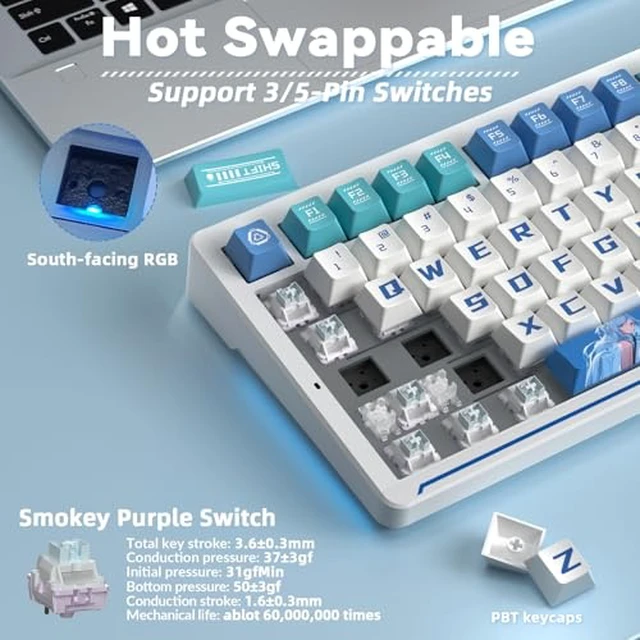 Alt view image 4 of 7 - LINGBAO K75 Wireless Mechanical Keyboard,75% Anime Gaming Keyboard,Tri-Mode 2.4GHz/BT/Wired Rechargeable Keyboard+ SM802 Wireless Gaming Mouse,24,000 DPI Max,Lightweight Computer Mouse for Laptop/PC