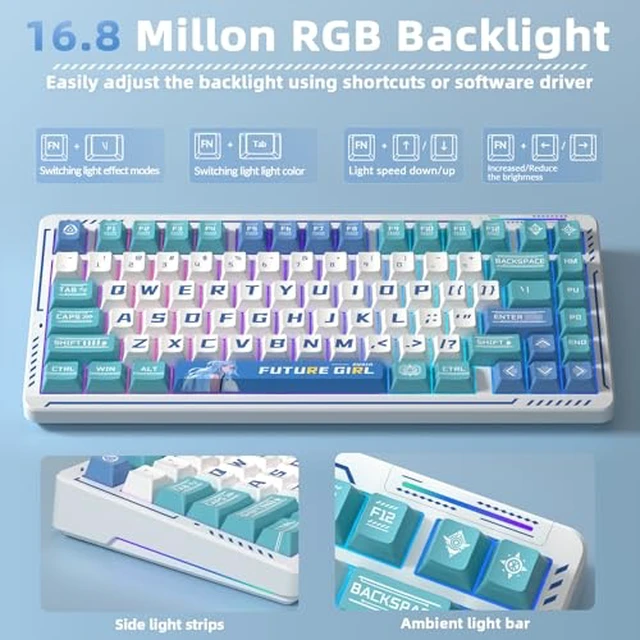 Alt view image 5 of 7 - LINGBAO K75 Wireless Mechanical Keyboard,75% Anime Gaming Keyboard,Tri-Mode 2.4GHz/BT/Wired Rechargeable Keyboard+ SM802 Wireless Gaming Mouse,24,000 DPI Max,Lightweight Computer Mouse for Laptop/PC