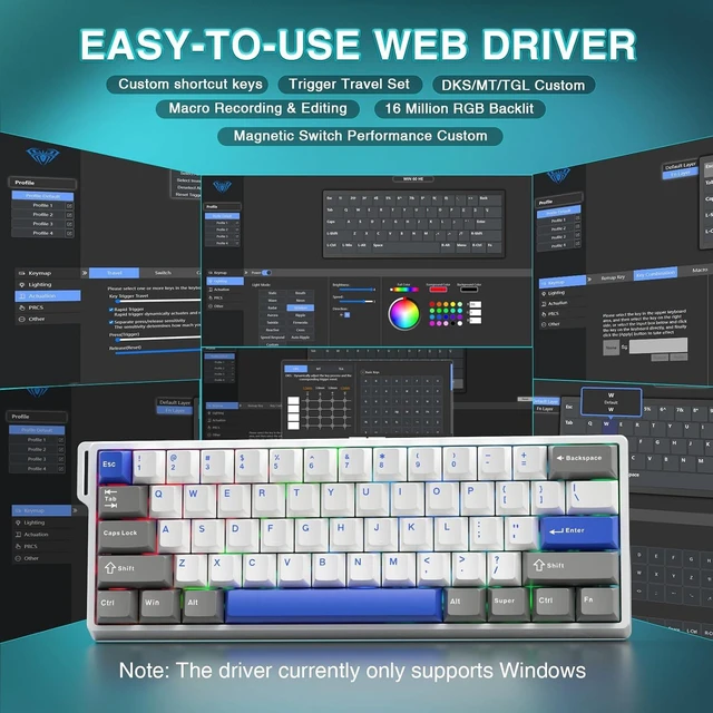 Alt view image 5 of 7 - AULA WIN60 HE MAX - 60% Mechanical Gaming Keyboard Wired, Hall Effect Magnetic Switches Hot Swappable, Adjustable Actuation Rapid Trigger Mode, 8000 Hz Polling Rate, 60 Percent Keyboard Compact Design