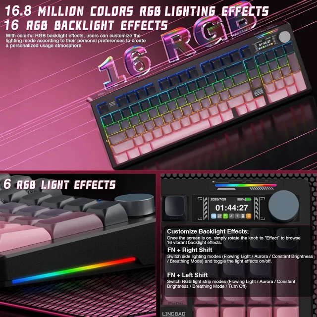 Alt view image 6 of 7 - LINGBAO K98 PRO Wireless Mechanical Gaming Keyboard with Screen & Knob