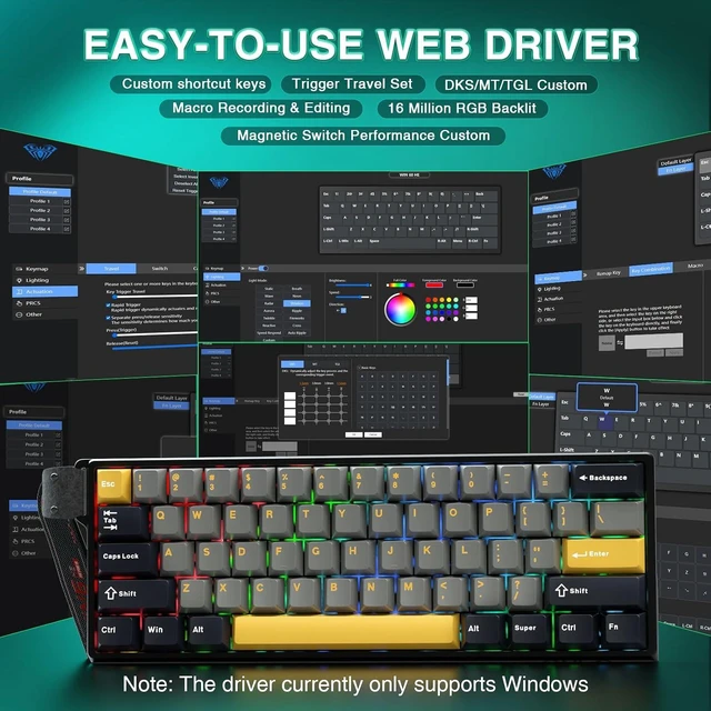 Alt view image 5 of 7 - AULA WIN60 HE MAX - 60% Mechanical Gaming Keyboard Wired, Hall Effect Magnetic Switches Hot Swappable, Adjustable Actuation Rapid Trigger Mode, 8000 Hz Polling Rate, 60 Percent Keyboard Compact Design