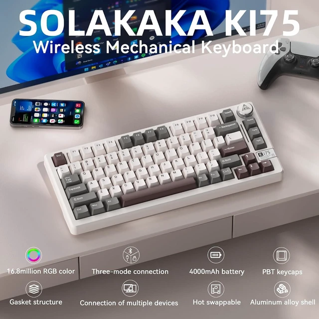 Alt view image 2 of 7 - SOLAKAKA KI75 Wireless Gaming Keyboard, 75% Mechanical Aluminum Keyboard
