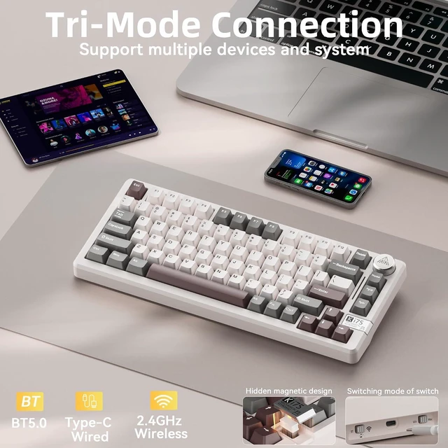 Alt view image 3 of 7 - SOLAKAKA KI75 Wireless Gaming Keyboard, 75% Mechanical Aluminum Keyboard
