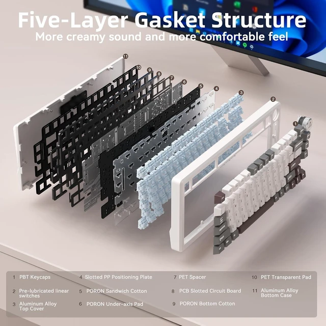 Alt view image 5 of 7 - SOLAKAKA KI75 Wireless Gaming Keyboard, 75% Mechanical Aluminum Keyboard