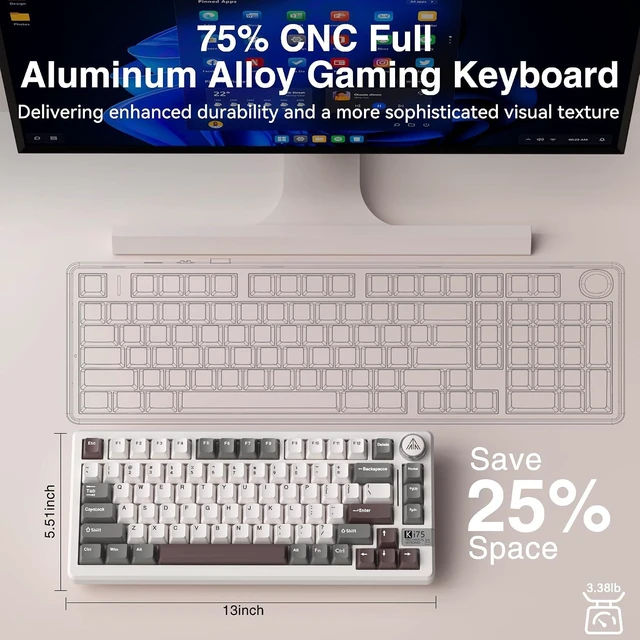 Alt view image 7 of 7 - SOLAKAKA KI75 Wireless Gaming Keyboard, 75% Mechanical Aluminum Keyboard