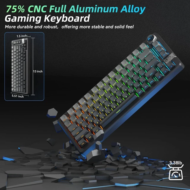 Alt view image 3 of 7 - SOLAKAKA KI75 Wireless Gaming Keyboard, 75% Mechanical Aluminum Keyboard