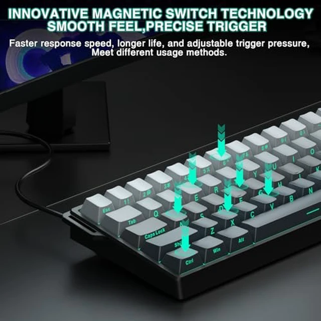 Alt view image 4 of 7 - Aula WIN60 HE - 60% Mechanical Gaming Keyboard Wired, Hall Effect Magnetic Switch Keyboard+SOLAKAKA SM850 Wireless Gaming Mouse24000 DPI Adjustable, Lightweight, Ergonomic Wireless Mouse