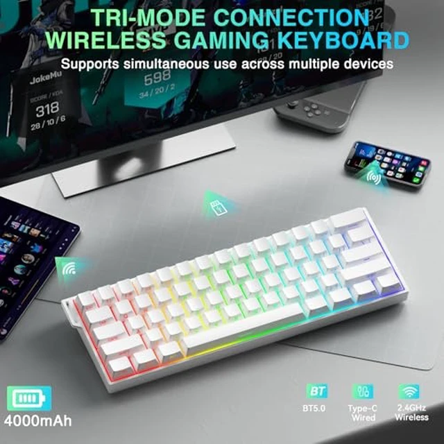 Alt view image 3 of 7 - Aula MINI60 HE PRO - 60% Mechanical Gaming Keyboard Wireless, Hall Effect Magnetic Switch(White)+SOLAKAKA SM850 Wireless Gaming Mouse24000 DPI Adjustable, Lightweight, Ergonomic Wireless Mouse