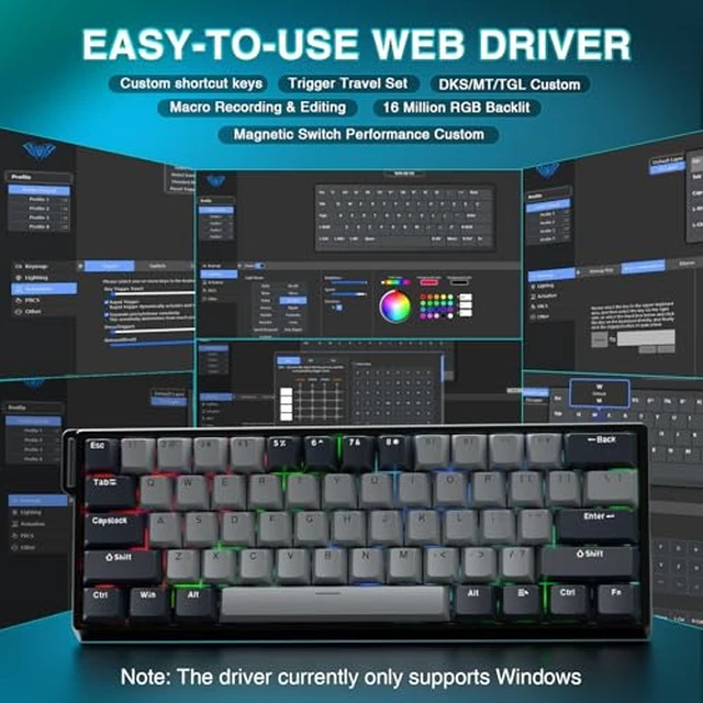 Alt view image 4 of 7 - Aula WIN60 HE Pro- 60% Mechanical Gaming Keyboard Wired, Hall Effect Magnetic Switch Keyboard+SM802 Wireless Gaming Mouse,24,000 DPI Max,Lightweight Computer Mouse for Laptop/PC