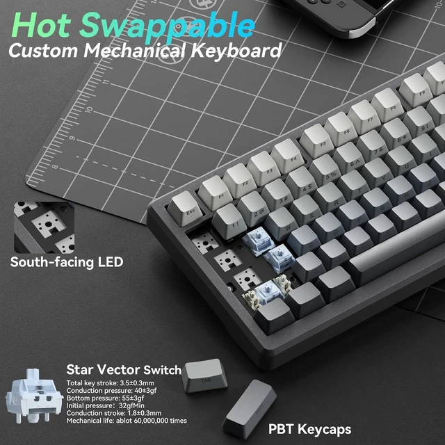 Alt view image 6 of 7 - SOLAKAKA KI75 Wireless Gaming Keyboard, 75% Mechanical Aluminum Keyboard