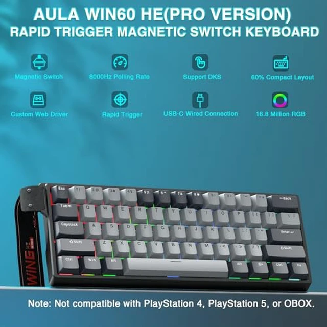 Alt view image 2 of 7 - Aula WIN60 HE Pro- 60% Mechanical Gaming Keyboard Wired, Hall Effect Magnetic Switch Keyboard+SOLAKAKA SM850 Wireless Gaming Mouse24000 DPI Adjustable, Lightweight, Ergonomic Wireless Mouse