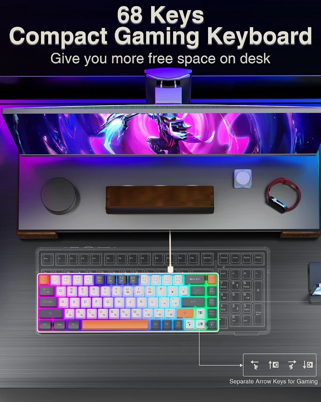 Alt view image 3 of 7 - 60% Keyboard Wired Gaming Keyboard & SM850 Gaming Wireless Mouse