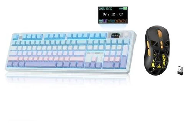 Main image of LINGBAO K108 Pro And Mouse Combo, Tri-Mode 2.4GHz/BT/Wired USB Rechargeable Creamy Keyboard with Number Pad+ SM802 Wireless Gaming Mouse,24,000 DPI Max68g Lightweight Computer Mouse for Laptop