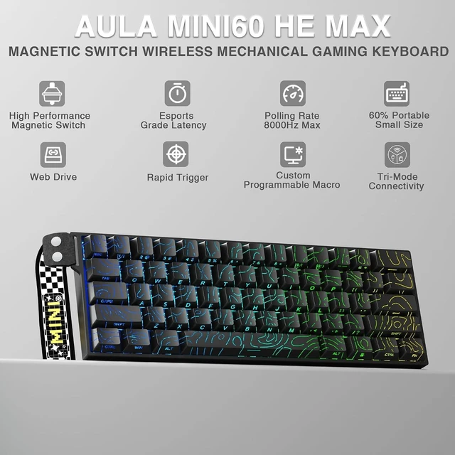 Alt view image 2 of 7 - Aula MINI60 HE MAX - 60% Mechanical Gaming Keyboard Wireless, Hall Effect Magnetic Switch+SOLAKAKA SM850 Wireless Gaming Mouse24000 DPI Adjustable, Lightweight, Ergonomic Wireless Mouse