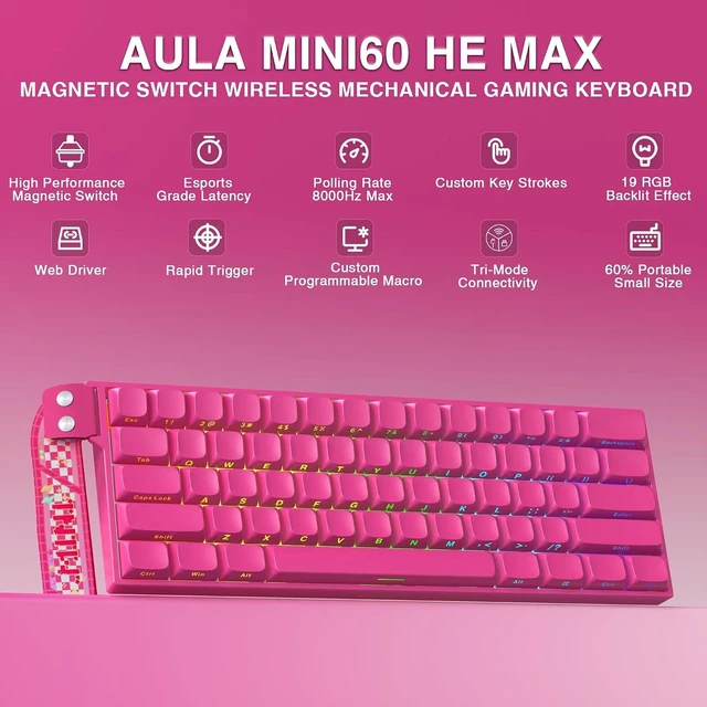 Alt view image 2 of 7 - Aula MINI60 HE MAX Wireless Gaming Keyboard 60% Magnetic Switch Keyboard