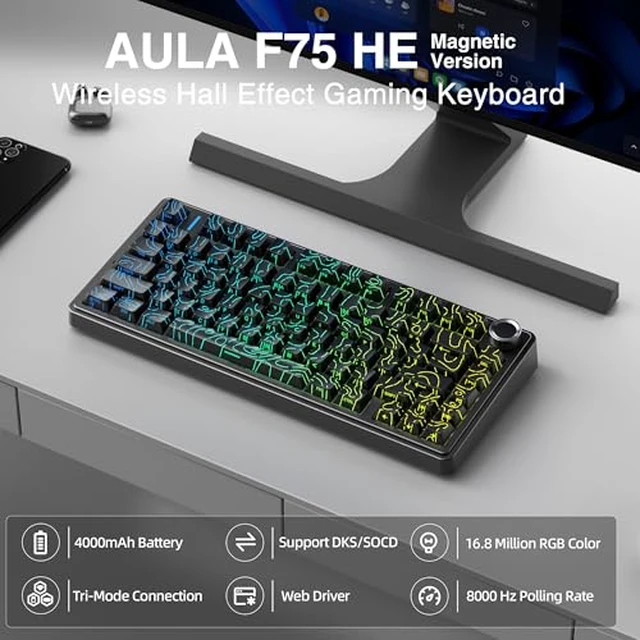 Alt view image 2 of 7 - Aula F75 HE Wireless Hall Effect Magnetic Switch Gaming Keyboard +SOLAKAKA SM850 - Wireless Gaming Mouse