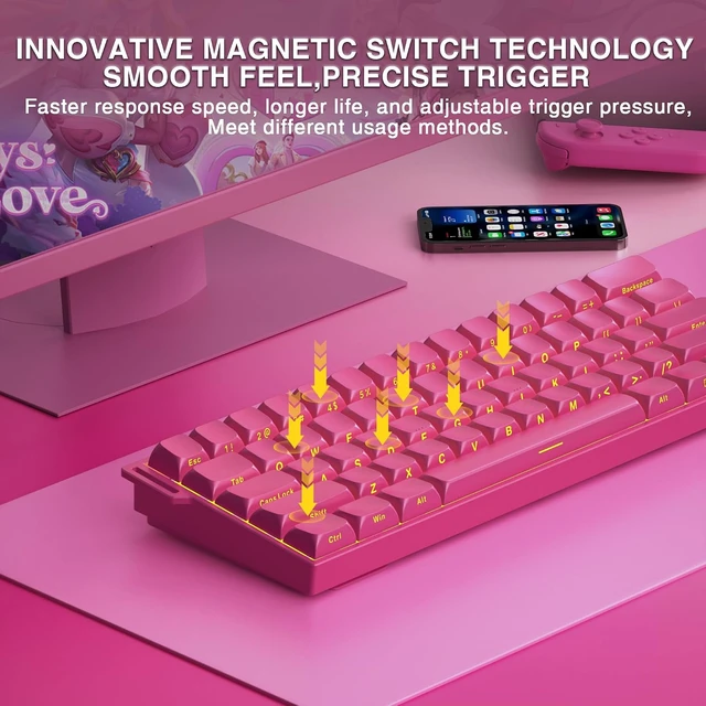 Alt view image 6 of 7 - Aula MINI60 HE MAX Wireless Gaming Keyboard 60% Magnetic Switch Keyboard