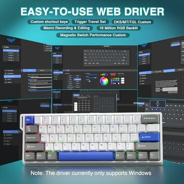 Alt view image 4 of 7 - Aula WIN60 HE MAX- 60% Mechanical Gaming Keyboard Wired, Hall Effect Magnetic Switch Keyboard+SM802 Wireless Gaming Mouse,24,000 DPI Max,Lightweight Computer Mouse for Laptop/PC