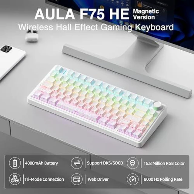 Alt view image 2 of 7 - Aula F75 HE Wireless Hall Effect Magnetic Switch Gaming Keyboard +SOLAKAKA SM850 - Wireless Gaming Mouse