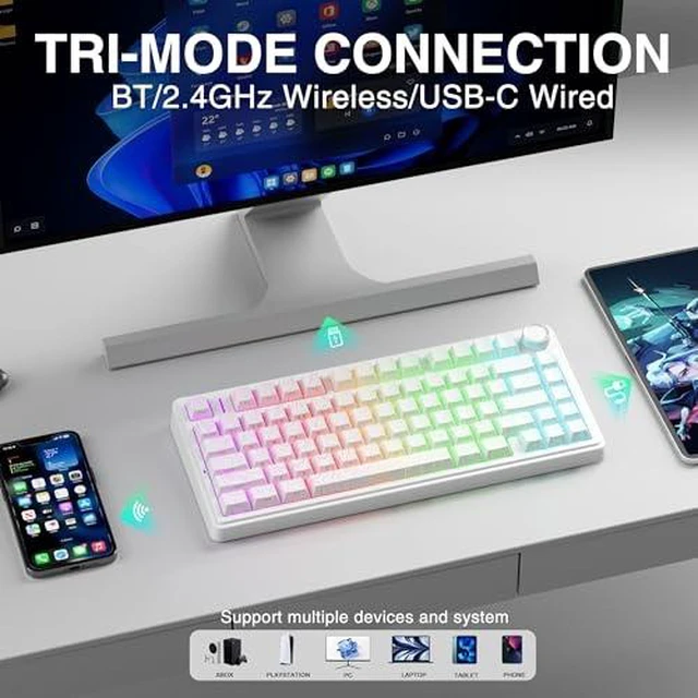 Alt view image 3 of 7 - Aula F75 HE Wireless Hall Effect Magnetic Switch Gaming Keyboard +SOLAKAKA SM850 - Wireless Gaming Mouse