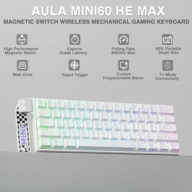 Alt view image 2 of 7 - Aula MINI60 HE MAX - 60% Mechanical Gaming Keyboard Wireless, Hall Effect Magnetic Switch+SOLAKAKA SM850 Wireless Gaming Mouse24000 DPI Adjustable, Lightweight, Ergonomic Wireless Mouse